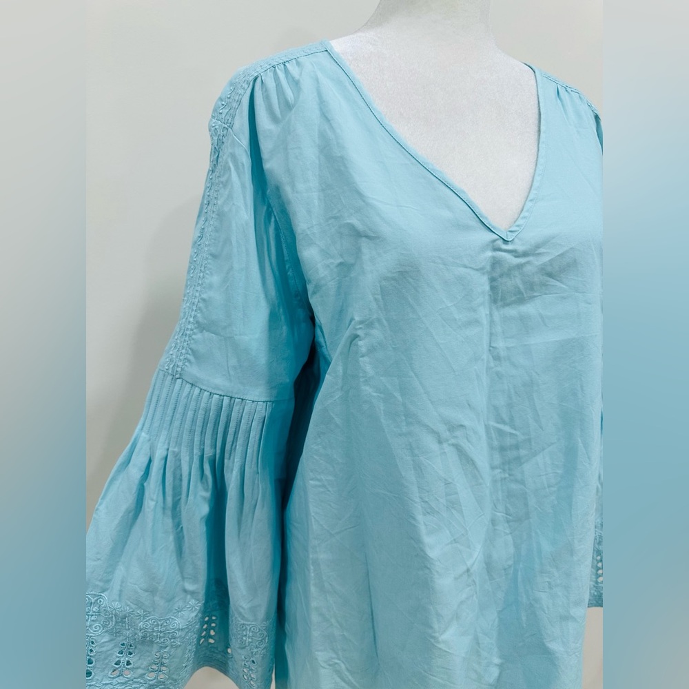 Soft Surroundings Heloise Eyelet Sleeve Blue Tunic Size L - Picture 6 of 13